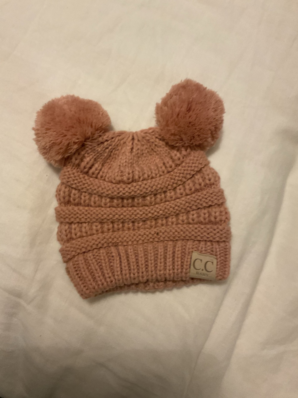 C.C. Boutique Kids Double Pom Knit Beanie in Dusty Pink